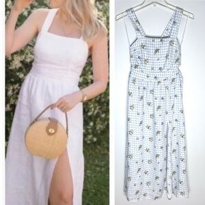Reformation Elara Linen Midi Dress in Al Fresco Check Floral Sz 0